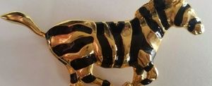 Zebra Goldtone & Black Enamel Vintage Pin/Brooch